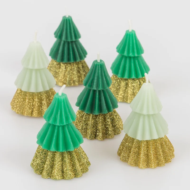 Green Mini Tree Candles (x 6)