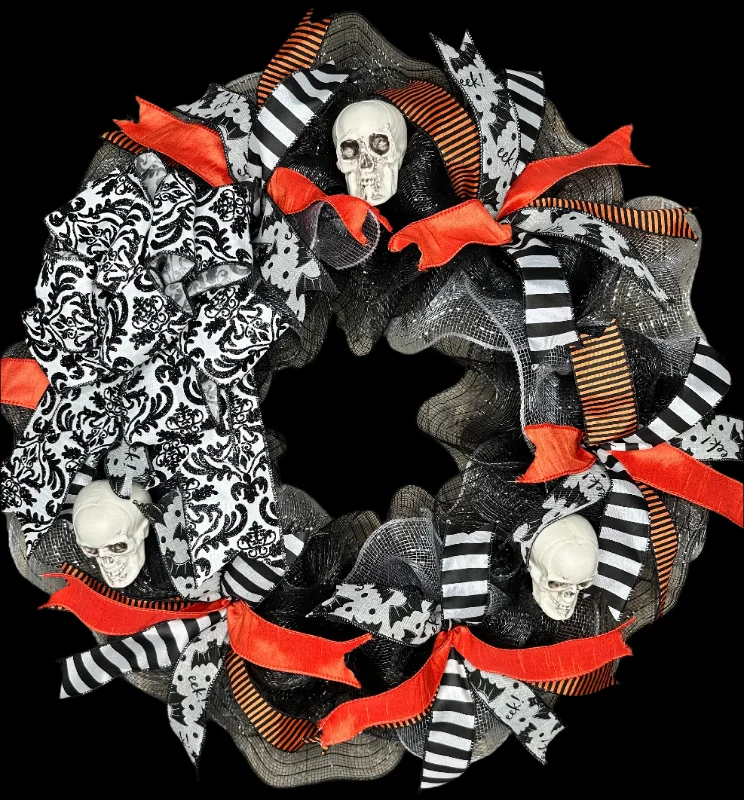 Halloween Wreath, Skull Halloween Wreath, Scary Halloween Door Decor