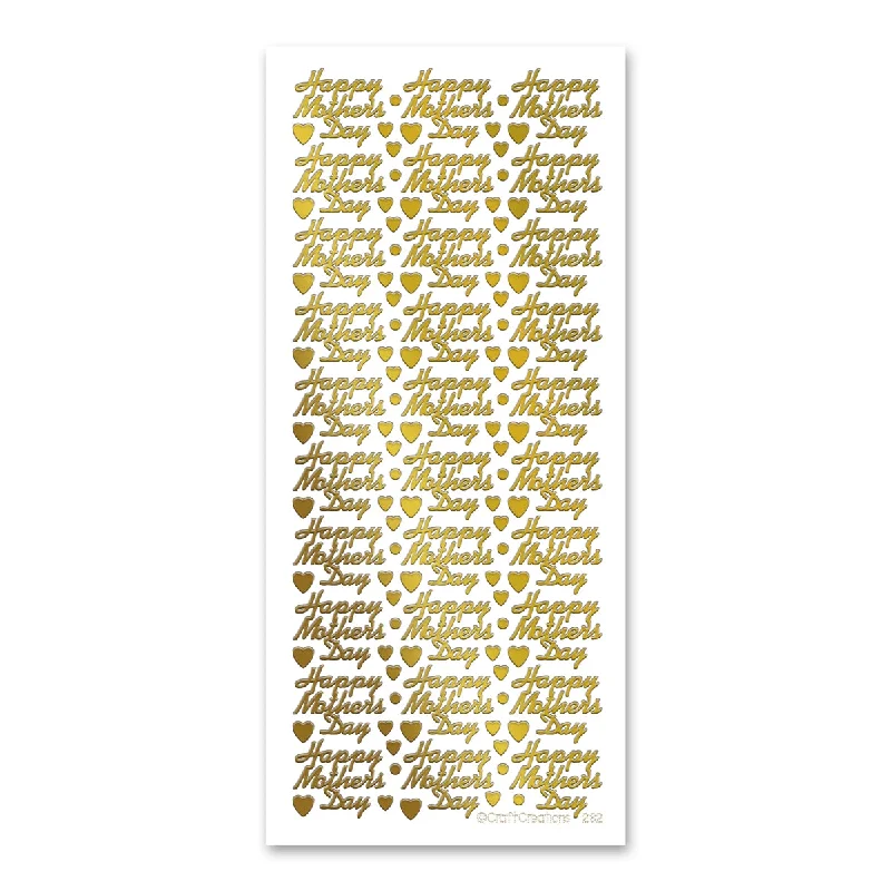 Happy Mother's Day Hearts Gold Self Adhesive Stickers