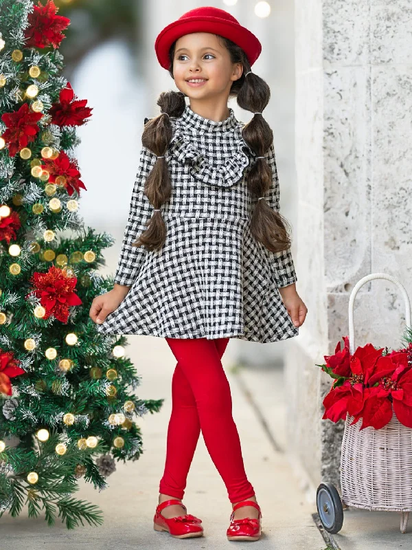 Houndstooth Ruffled Long Sleeve Tunic and Legging Set