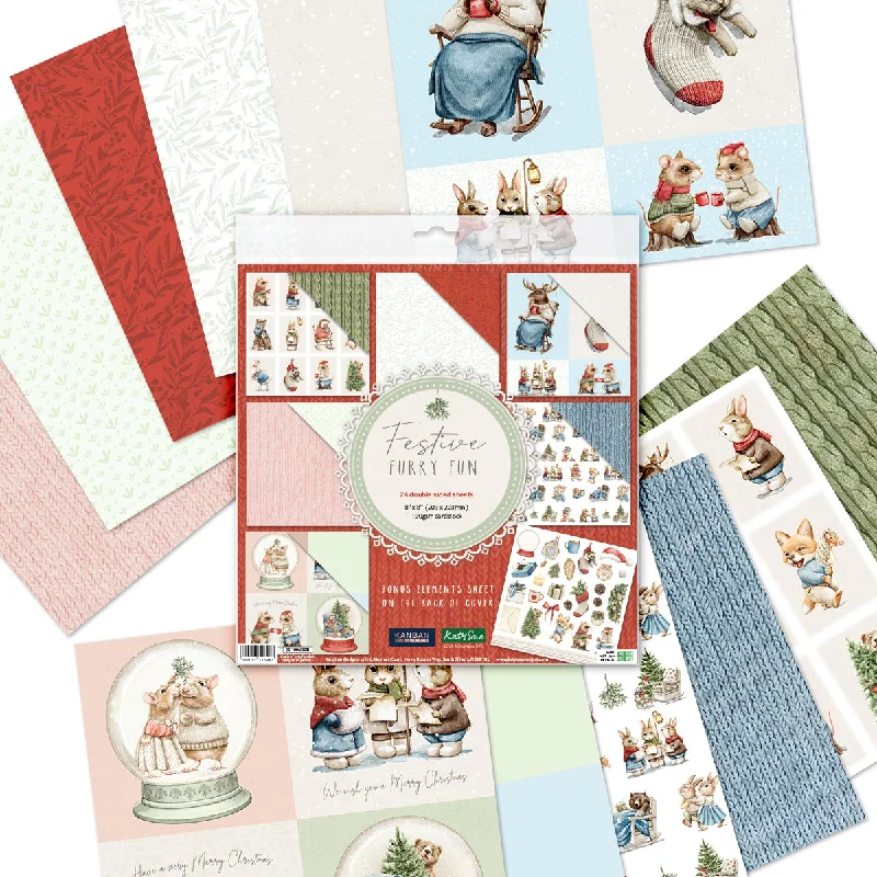 Kanban Crafts Festive Furry Fun 8x8 Designer Premium Paper Pack