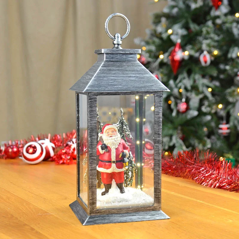 Light Up Christmas Lantern Decoration With Santa Scene