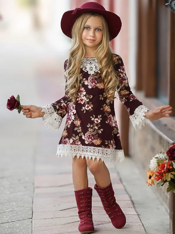 Cranberry Dreams Floral Crochet Dress