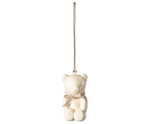 Christmas Ornament - Metal - Teddy Bear - Off White/Rose