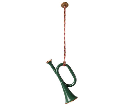 Christmas Ornament - Metal - Trumpet - Dark Green