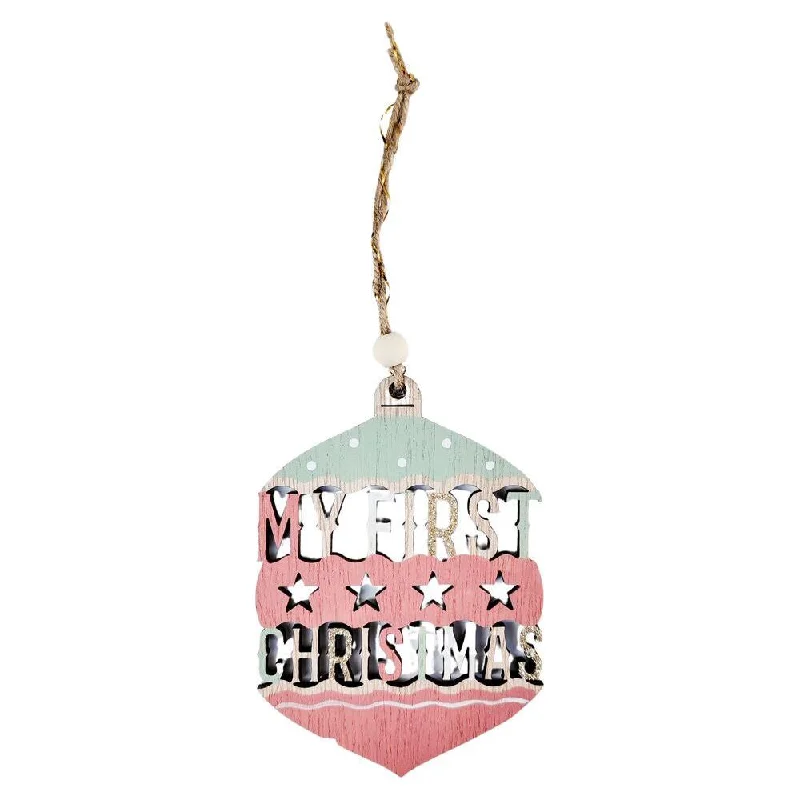 My First Christmas Stars Bauble Hanging Decoration Pink