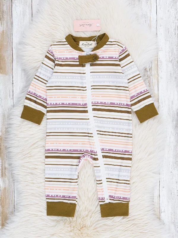 Olive Stripes Sleeper Romper