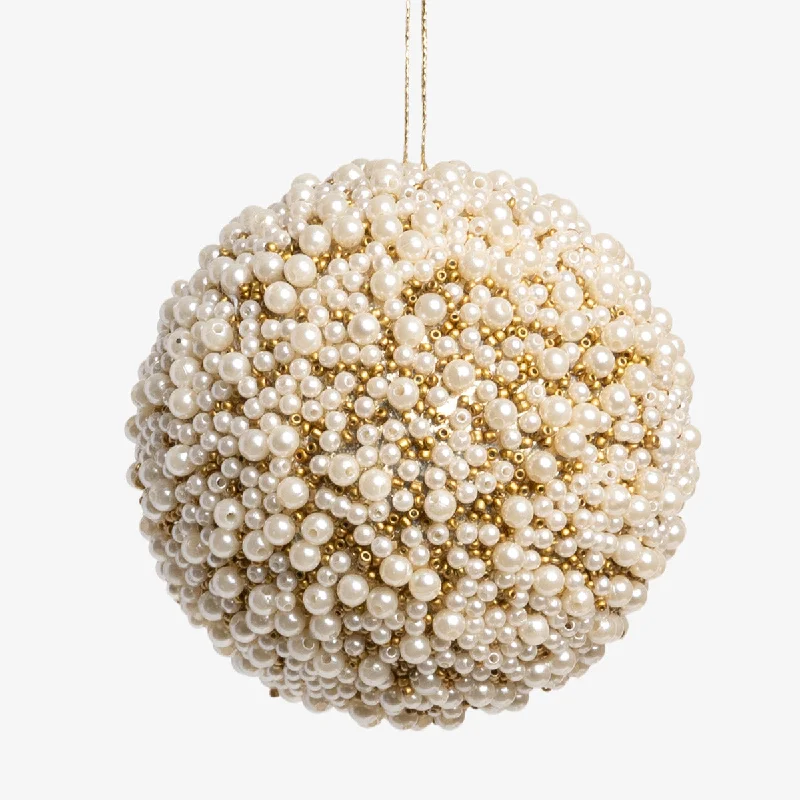 Pearl & Gold Bead Ball Ornament