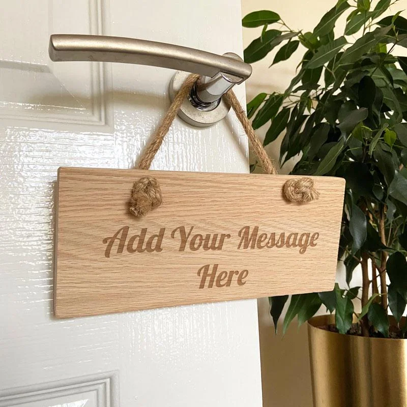 Personalised Engraved Oak Hanging Sign with Hessian Rope