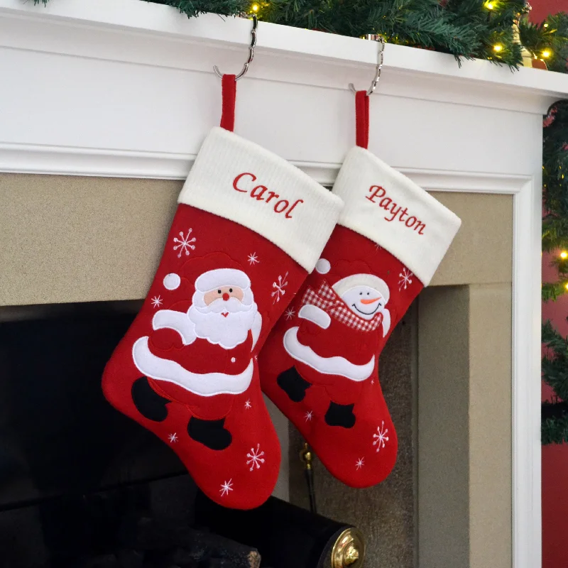 Personalised Red and Cream Santa or Snowman Ivory Christmas Stocking