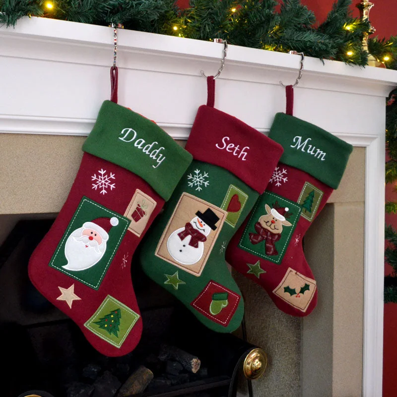 Personalised Embroidered Vintage Patchwork Style Luxury Christmas Stockings