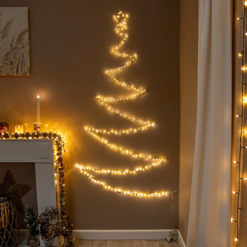 Pre-Lit Christmas Tree - 1.7m Folding Christmas Tree with 200 White LEDs