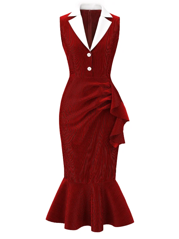 [Pre-Sale] Red 1930s Reflective Corduroy Fishtail Dress