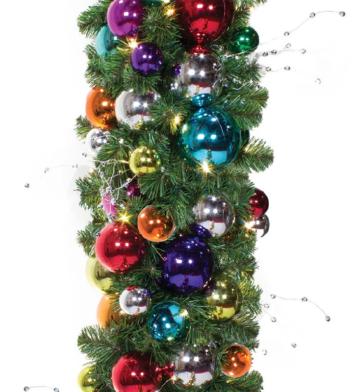 Jewel Tone Prelit Decorated Garland - 10' Length x 14" Diameter