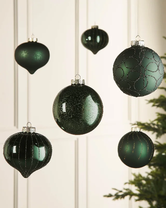 Sage Green Glass Baubles, 6 Pack, 10 cm