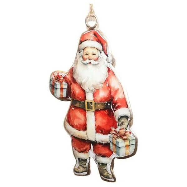 Santa Holding Light Blue Presents Hanging Decoration