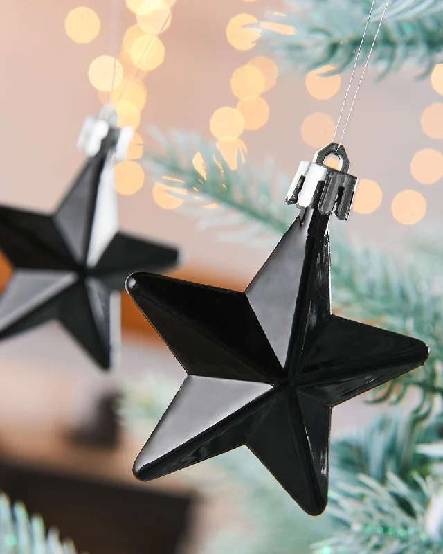 6 Pack of Hanging Stars, Black, 7.5 cm