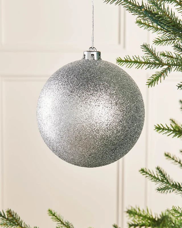 Silver Large Glitter Shatterproof Bauble, 15 cm