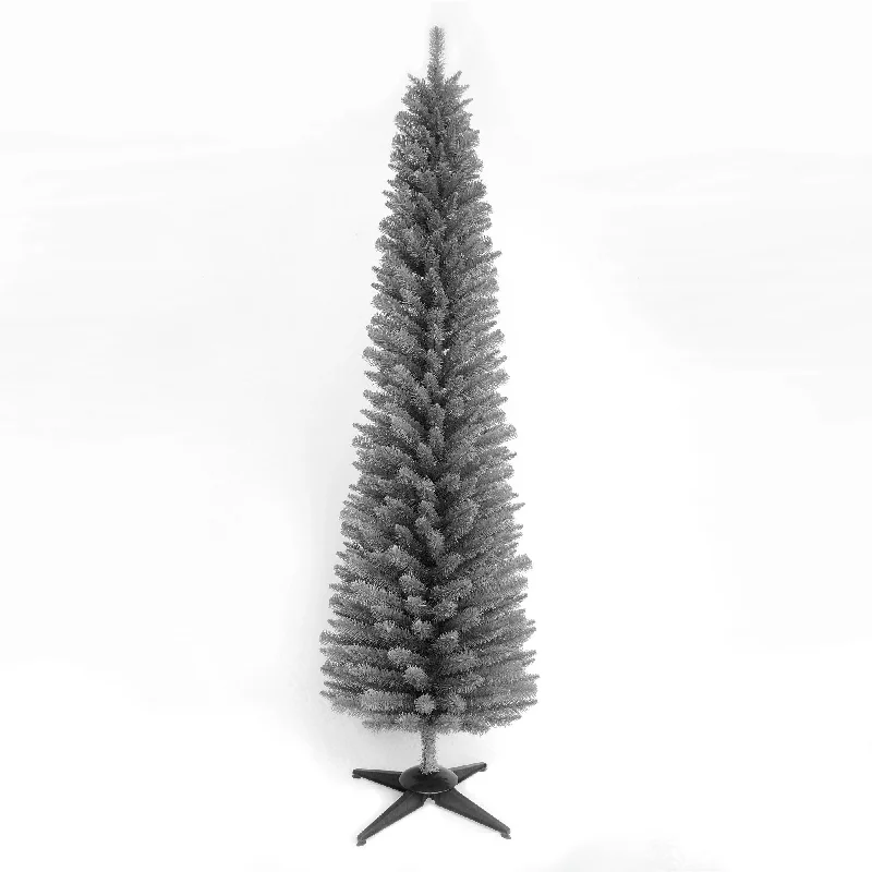 Snowtime Wrapped Pencil Pine Christmas Tree - Grey - 5ft - 150cm