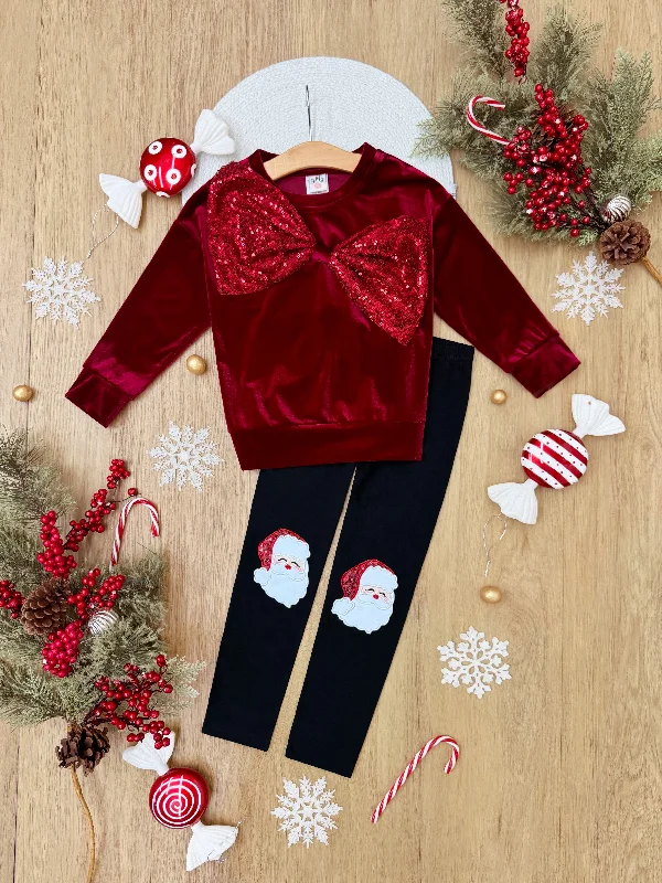 Velvet Sparkle Bow Top and Santa Legging Set