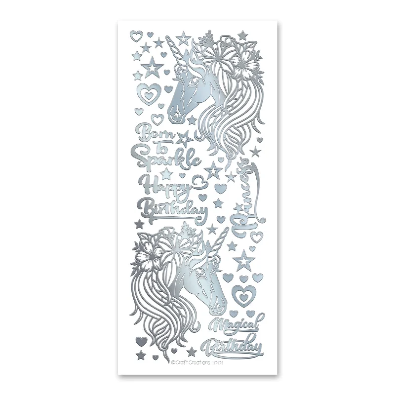 Born to Sparkle Unicorns Silver Self Adhesive Peel Off Stickers