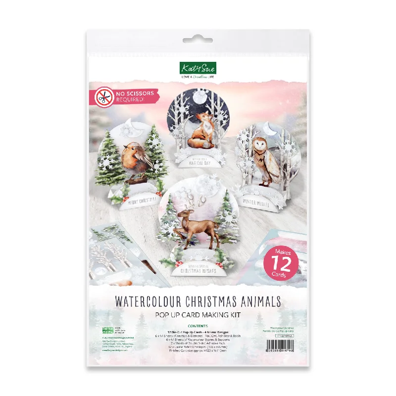 Watercolour Christmas Animals Pop Up Card Making Kit