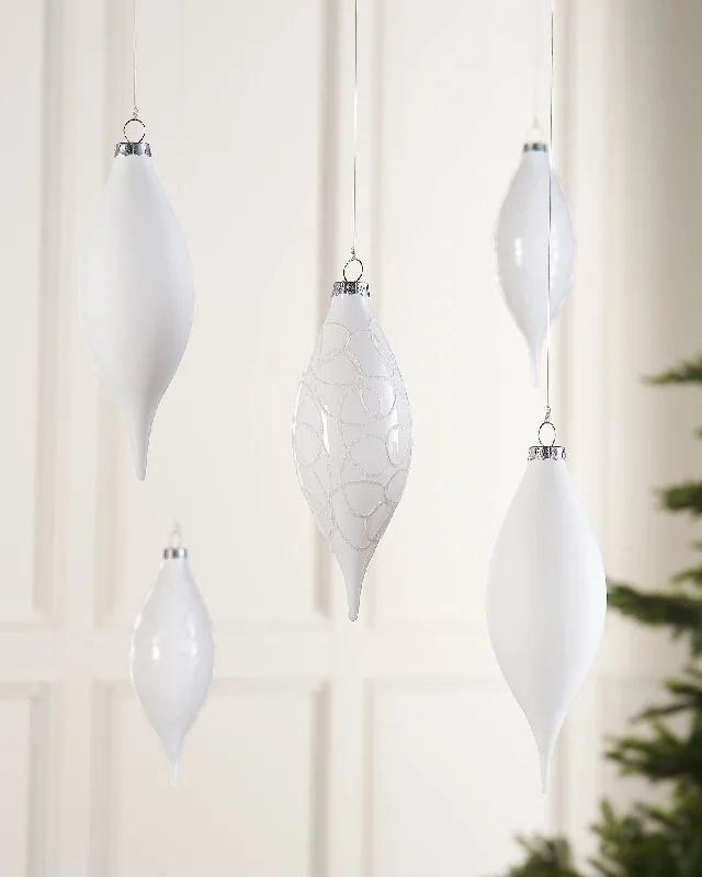 White Glass Baubles, 5 Pack, 15 cm