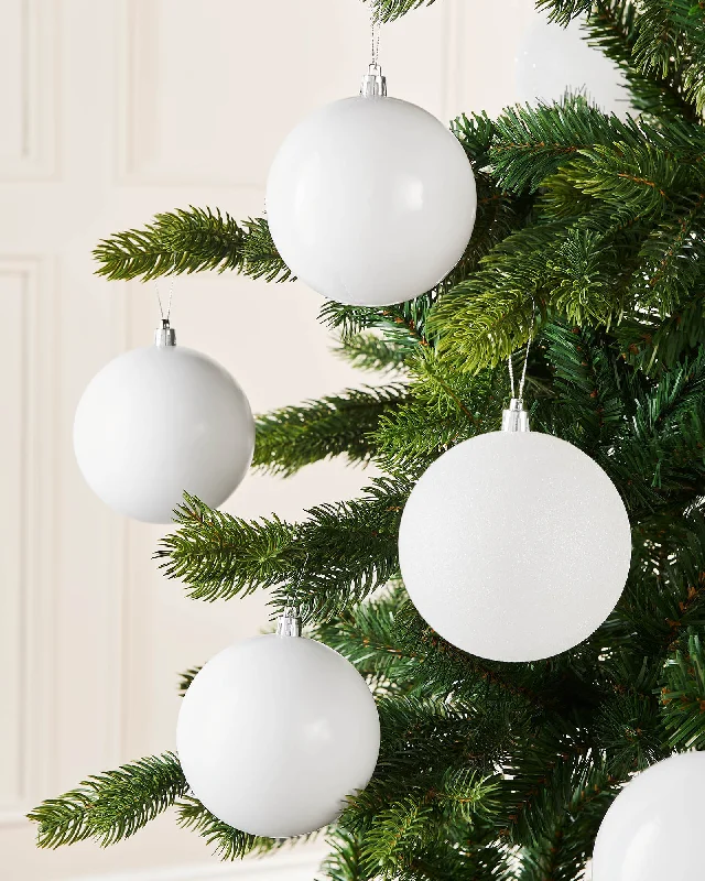 White Shatterproof Baubles, 9 Pack, 10 cm