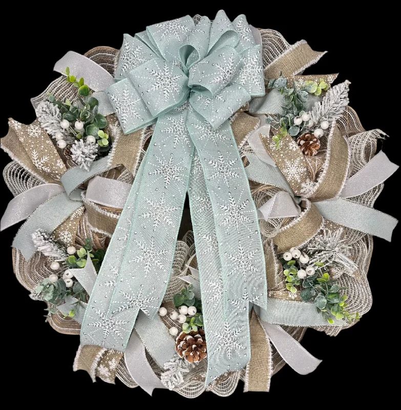 Winter Snowflake Wreath, Mint Green Snowflake 24" Wreath for front door