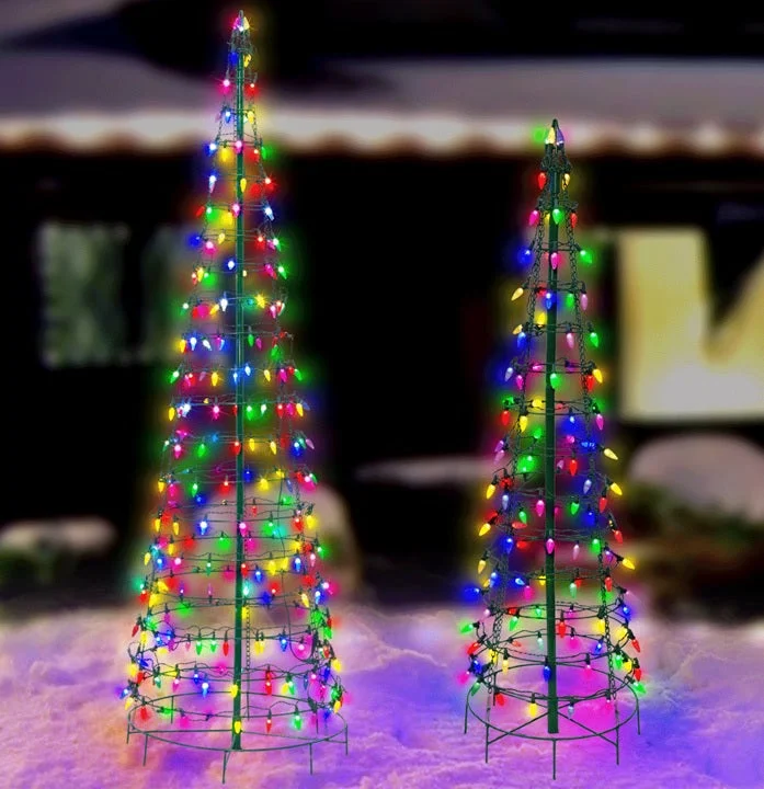 Wire Cone Tree Outdoor Decoration with Multi Twinkling C5 LED Lights