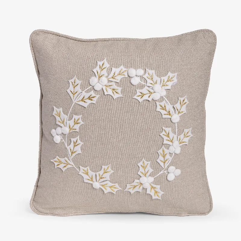 Wreath Cushion (Beige & White)