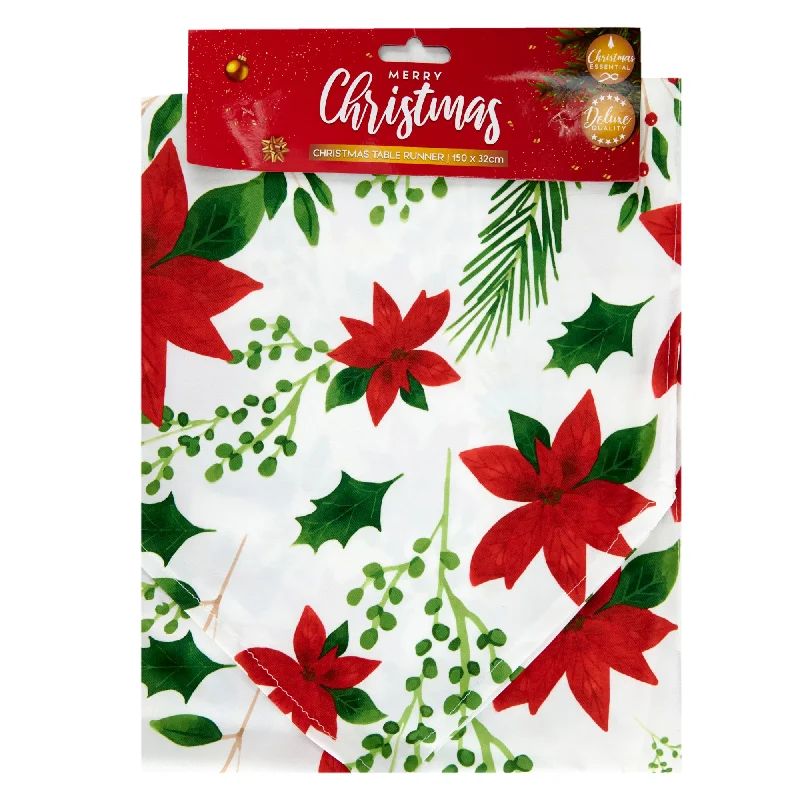 Christmas Luxe Poinsettia Table Runner, 150x32cm