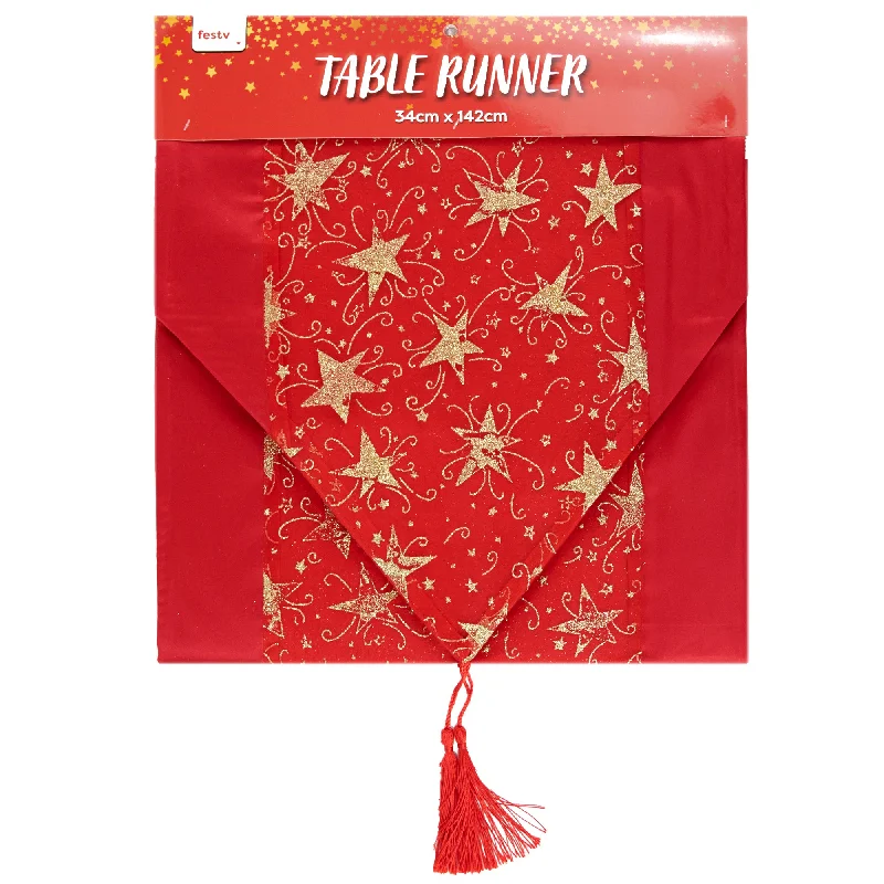 Christmas Organza Table Runner with Glitter Star, 34cmx142cm