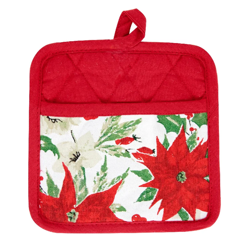 Christmas Potholder Poinsettia  Printed- 18x18cm