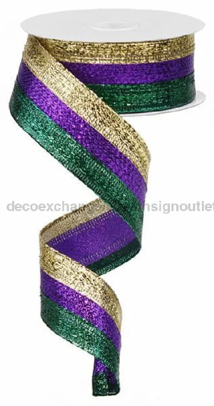 1.5"X10Yd 3 In 1 Metallic Ribbon Mardi Gras RG01402YN