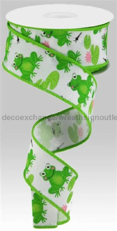 1.5"X10Yd Frogs On Faux Royal White/Green/Pink RGC120827