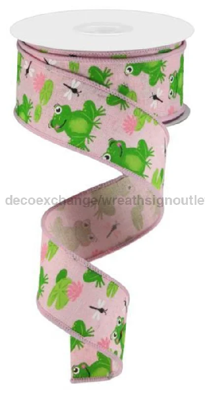 1.5"X10Yd Frogs On Royal Pale Pink/Green/Pink/White RGC120815