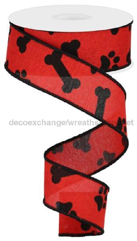 1.5"X10Yd Paw Print/Bones On Royal Red/Black RGA114724