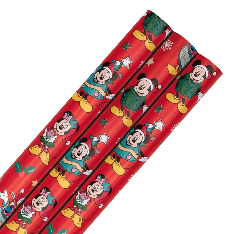 12M Multipack Disney Christmas Wrapping Paper - 3 x 4M Rolls in 1 Mickey & Friends Design