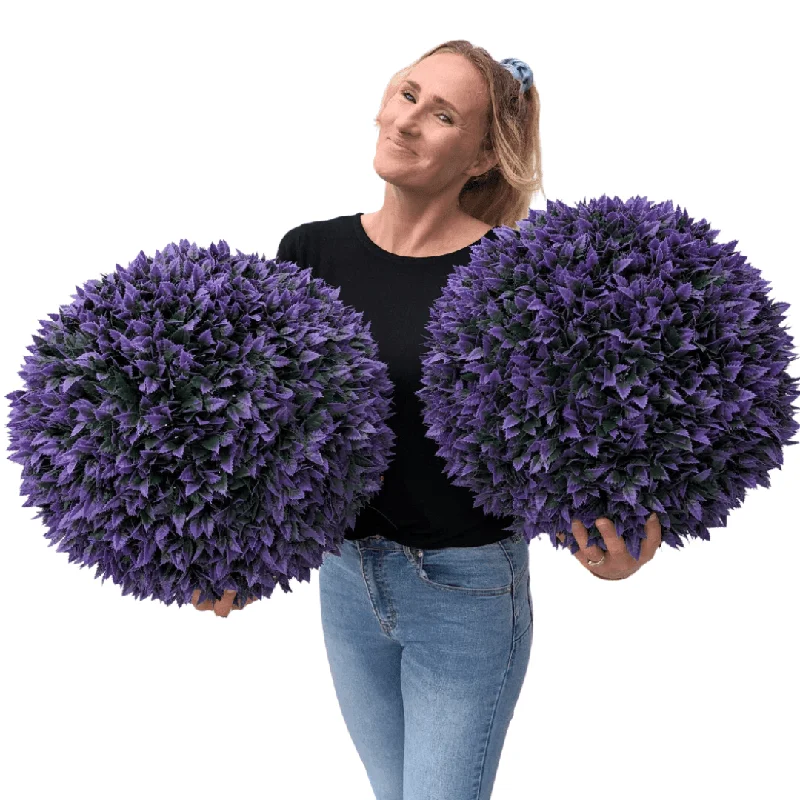 16" Size Large - Set of 2 Large Jagged Purple Leaf Topiary Balls