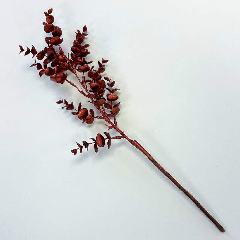 Painted Copper Red Metallic Faux Eucalyptus Branch Spray - 19"