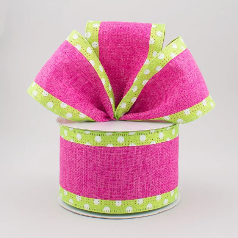 2.5" Polka Dot Edge Fuchsia & Lime Wired Edge Ribbon (10 Yards)