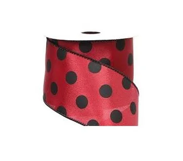 2.5"x10yd Black Dots on Red Wired Edge Ribbon-Polka dot pattern