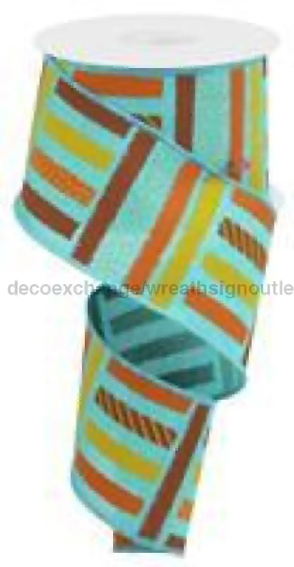 2.5"X10Yd Brush Stroke Stripes/Royal Light Teal/Dark Orange/Mustard/Brown RGC1315F3