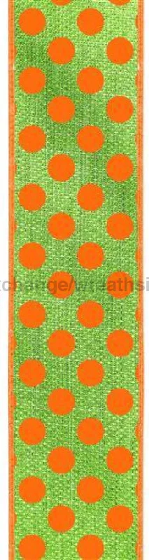 2.5"X10Yd Medium Polka Dots/Cross Royal Lime Green/Orange RGA1464XW