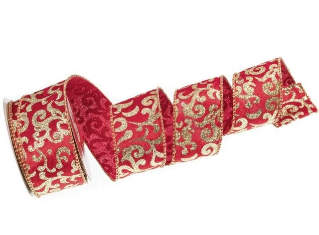 2.5" X 10YD Red & Gold Swirl Ribbon Set Of 3