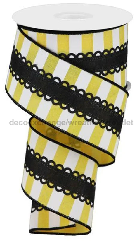 2.5"X10Yd Royal Lace/Horizontal Stripe Yellow/White RG0809157