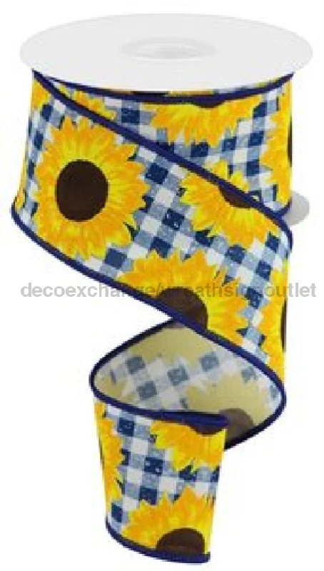 2.5"X10Yd Sunflower On Faux Royal Dk Blue/Yellow/Org/Brown RGC171203