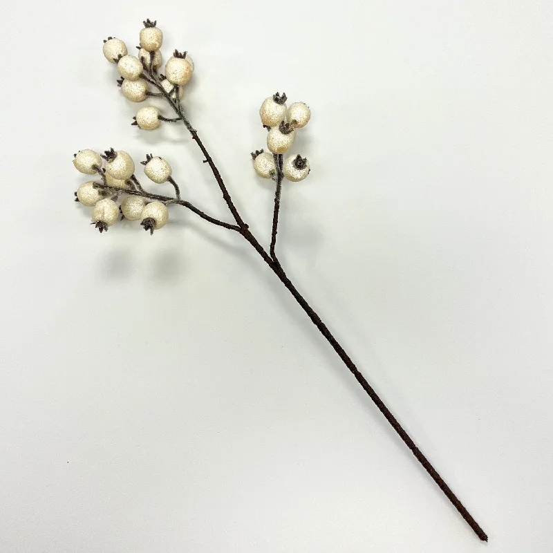 Waterproof Ivory Beaded Pomegranate Berry Cluster Branch Spray - 24"