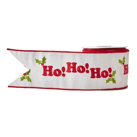 4" X 10YD Ho Ho Ho Embroidered Ribbon